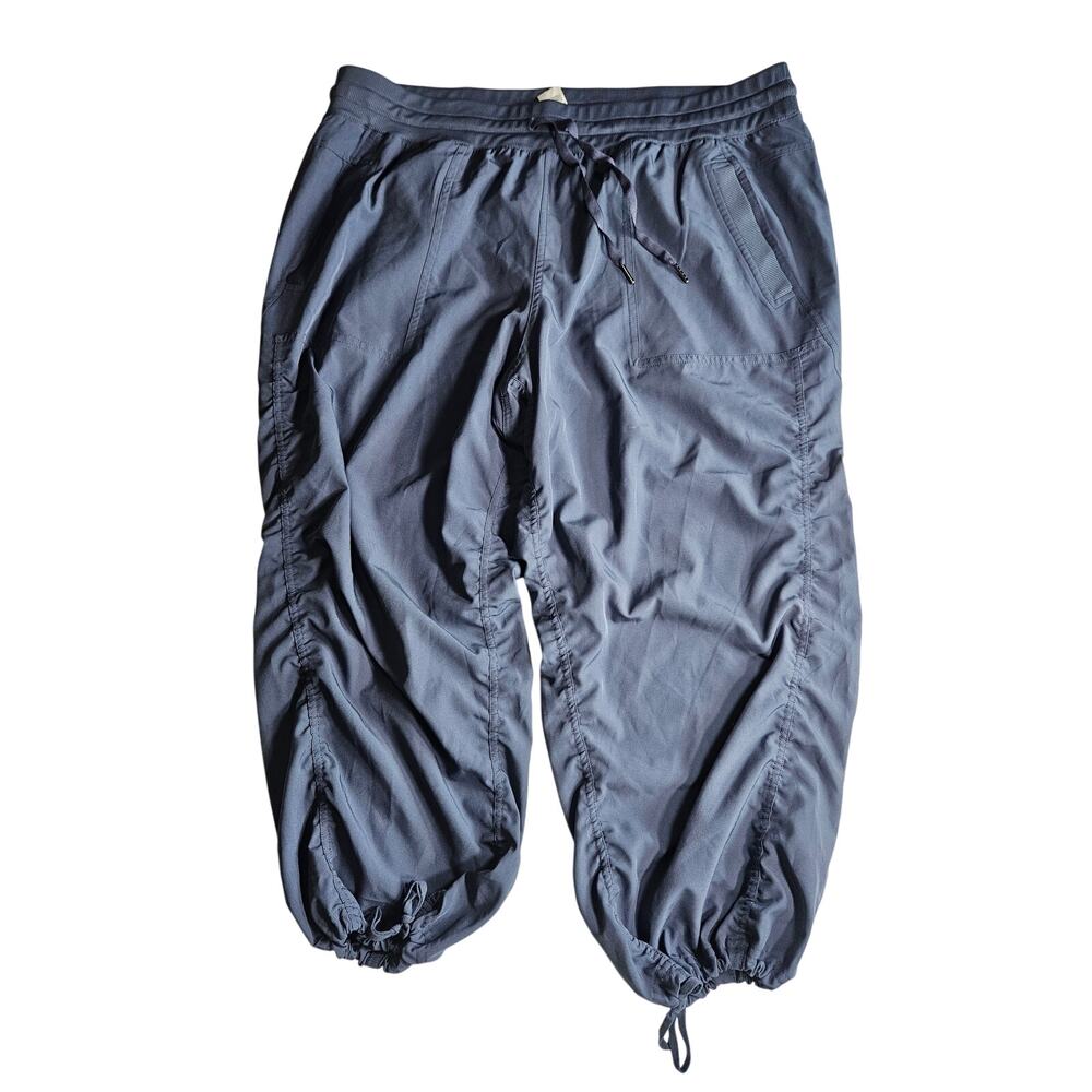 RBX Plus 1X Woven Capri Pants Ruched Drawstring Cuff Jogger Gray Blue